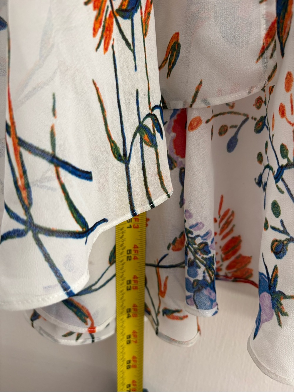 Maje White High-Low Floral Ruffle Dress with Blue & Orange Print spring/summer - Picture 8 of 10